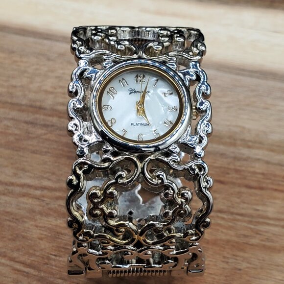 GENEVA Platinum Ornate Cuff Bangle Watch - Picture 6 of 8